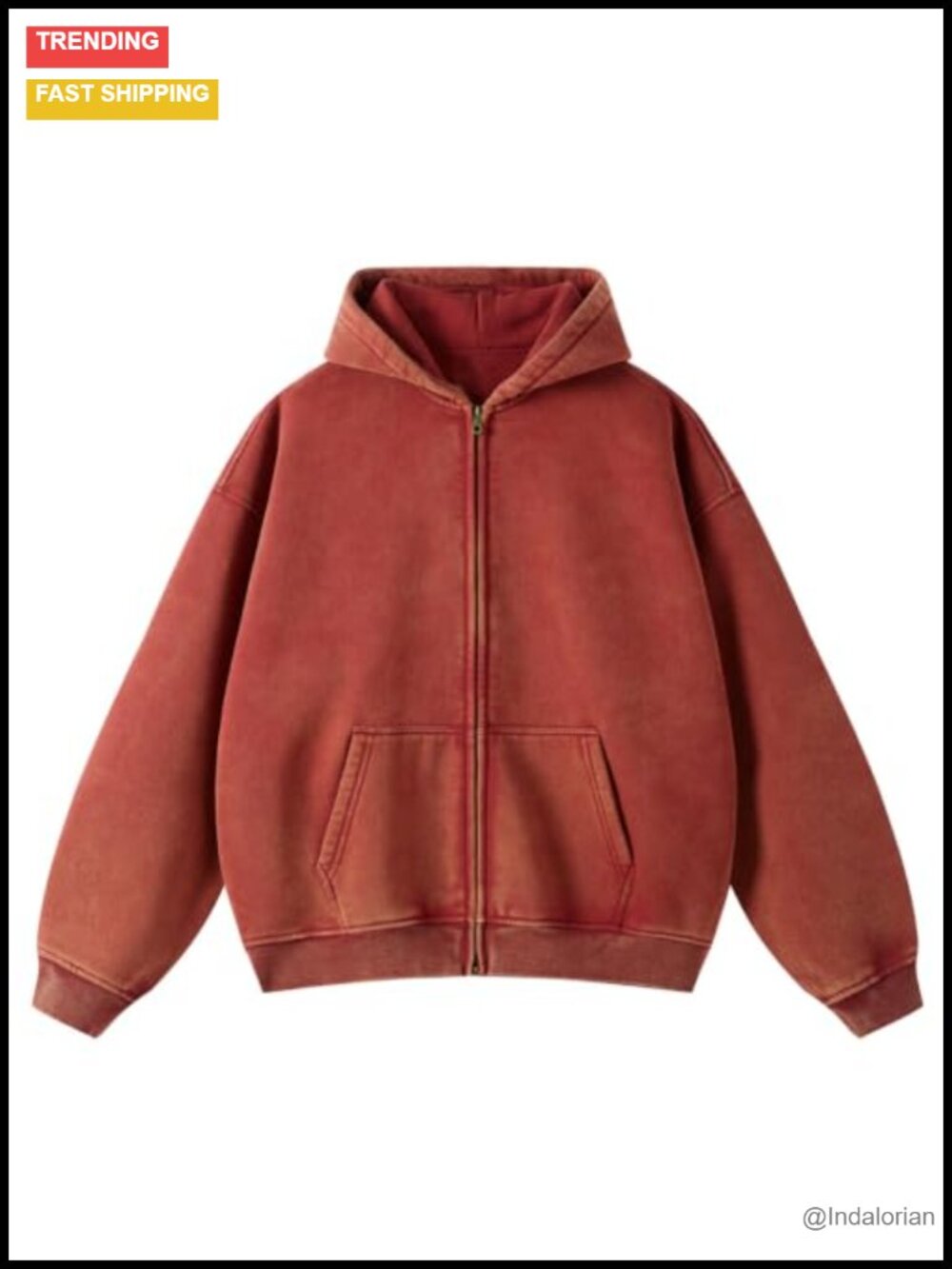 Oversized Acid Wash Zip Up Hoodie Y2K Sweatshirt Long Sleeve